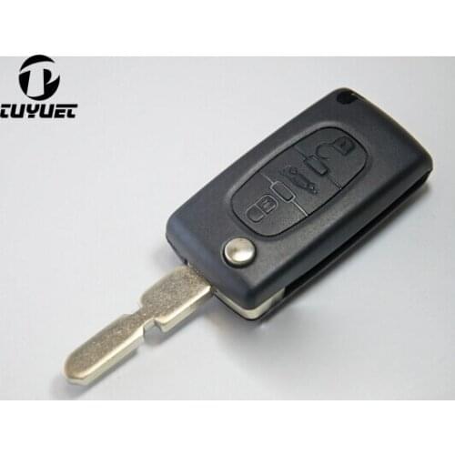 3 Buttons Folding Flip Remote Key Shell For Peugeot 406 Car Key Case With Truck Button With Battery Holder)