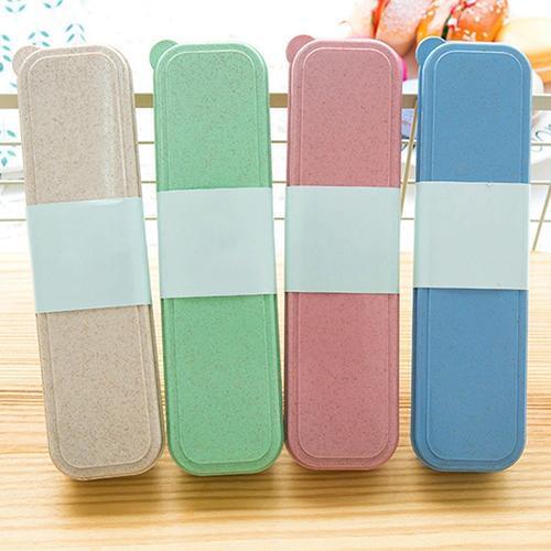 3Pcs/Set Portable Wheat Straw Fork Cutlery Set Chopsticks Cutlery Set With Box Kitchen Picnic Camping Travel Tableware Set