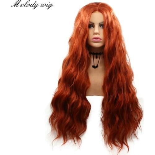 360# Copper Red Long Loose Wave Drag Queen Synthetic Lace Front Wigs Heat Resistant Fiber for Women Natural Looking Cosplay Wigs
