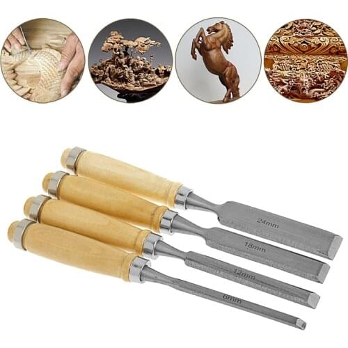 4Pcs/Set Wood Sculpture Flat Chisel DIY Woodworking Hand Tool