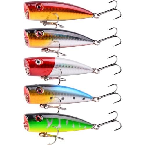 5PCS Fishing Lures Popper 6.5cm 8g Topwater Wobbler Pesca Bait for Pike Artificial Bait 3D Eyes Japan Crankbaits Fishing Lure