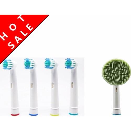 5Pcs Toothbrush Heads+Silicone face brush Facial Cleansing Brush Head Suit For Braun Oral-B Pro 500 550 1000 3000 9000 9100 9400