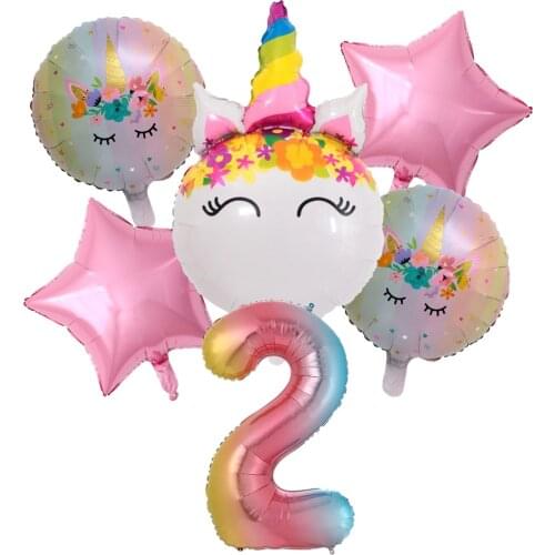 6Pcs Rainbow Unicorn Set Balloons Flamingo Party Decorations 40inch Number 1 2 3 4 5th Boy Girl Birthday Baby Shower Supplies