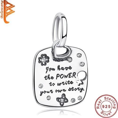 BELAWANG Wholesale 5PCS 925 Sterling Silver Square Dangle Charm Fit Original Bracelet Silver 925 Bead for Jewelry Making Gift