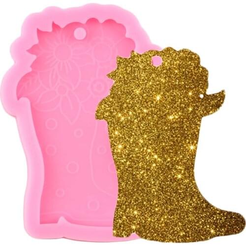 Shiny Boots Keychain Molds Flower Silicone Epoxy Resin Mould DIY Jewelry Making Keychains Pendant Clay Moulds