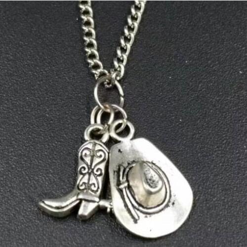 Fast shipping Cowboy boots & cowboy hat Necklace Pendants Charms Collar Statement Women Accessories Jewelry Holiday Gifts