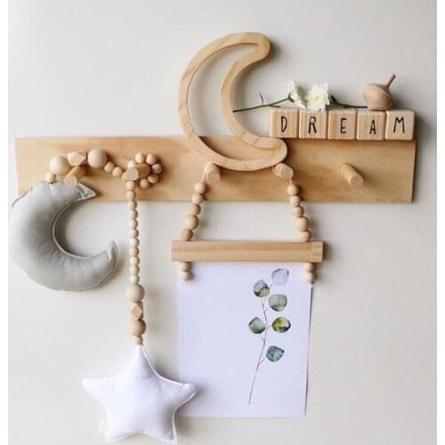 Wooden Beads Moon Star Ornaments Dream Catcher Kids Room Decoration Wall Hanging Girls Baby Tents Decorative