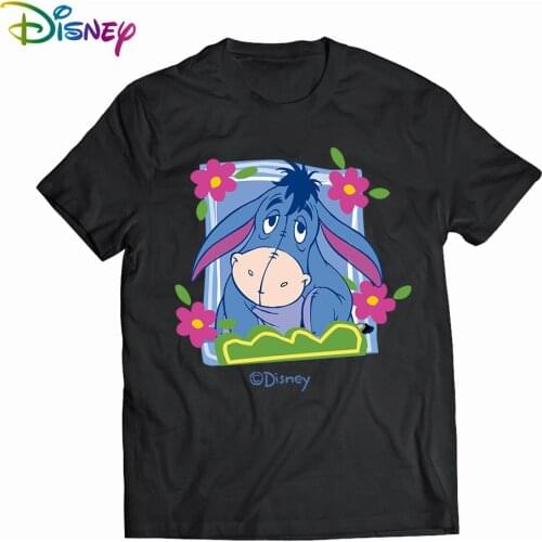 Disney Kawaii Pooh and Honey Treee eyore T-shirts Women Black Tops Ladies Casual O Neck top Women Korean Style Harajuku Cloth