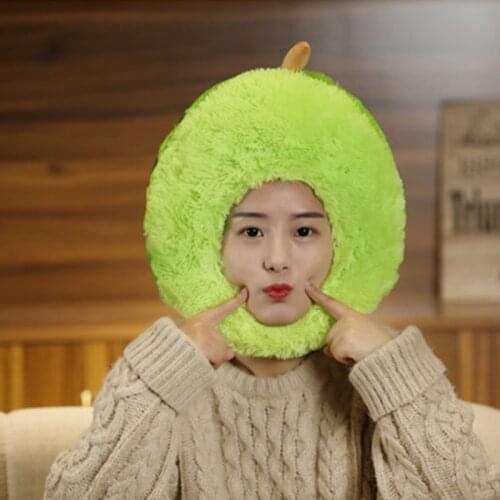 Adult Kids Cartoon Green Avocado Plush Hat Funny Fruit Fuzzy Fluffy Stuffed Toys Headgear Warm Cap Cosplay Party Photo Props