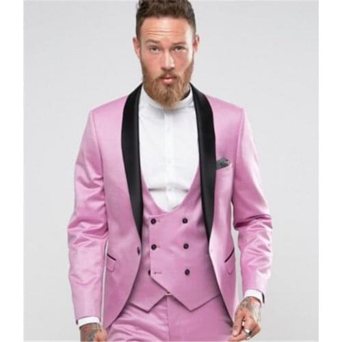Custom Fashion Pink Black Lapel Mens Tuxedo Suitable for 3 Pieces Groom Party Work Wedding Dresses