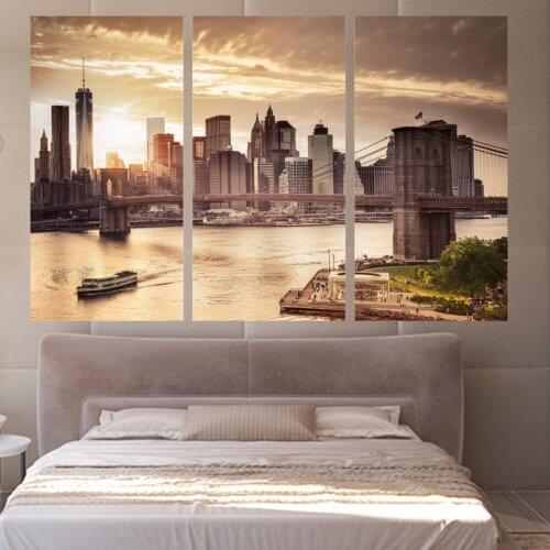 3 Panels Canvas Art Sunset Cityscape Manhattan Home Decor Wall Art Painting Canvas Print Picture for Living Room Poster