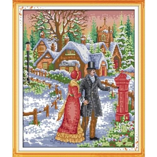 Everlasting Love Walk On The Snow Chinese Cross Stitch Kits Ecological Cotton Printed 11 14CT DIY New Year Christmas Decorations