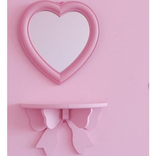 Korean pink mirror wall-mounted room Love Decoration Girl Heart Pink Colour Peach Makeup Dressing Mirror