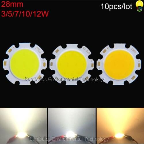 10pcs/lot 28mm 3W 5W 7W 10W 12W LED round Chip Light Source For Spotlight Downlight Warm Natural Cold White COB LED Lamp