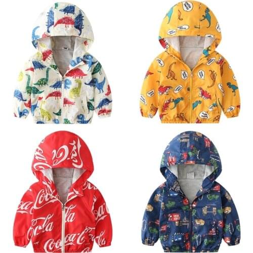 2 3 4 5 6 Years Kids Jacket Boys Trench Coat Dinosaur Print Baby Girl Coat Little Girl Clothes Sun Protection Jacket Outerwear