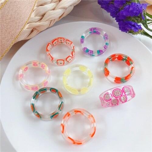 Summer style 30pcs/lot color Fruit slices decoration geometry rounds shape acrylic Rings diy jewelry rings/garment accessory