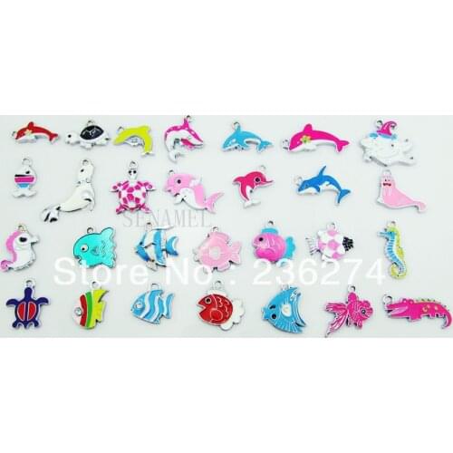 M16 Wholesale Mix 100Pcs Alloy Metal Enamel dolphin&fish Charms DIY hang FISH pendant accessories