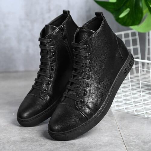 Plus Size 48 Men Boots High Quality Genuine Leather Sneakers Men Ankle Boots Vintage Black Shoes Winter Warm Snow Shoes With Fur
