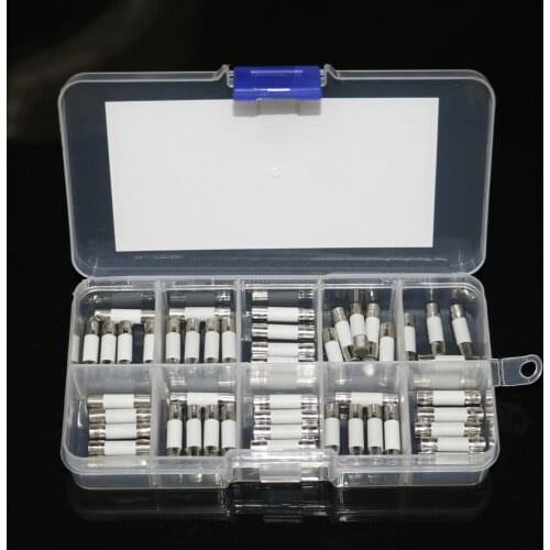 50pcs/lot Ceramic Fuse assortment kit 5x20mm Fast Blow Tube Fuse 0.2A 0.5A 1A 2A 3A 5A 8A 10A 15A 20A DIY AMP Fuses