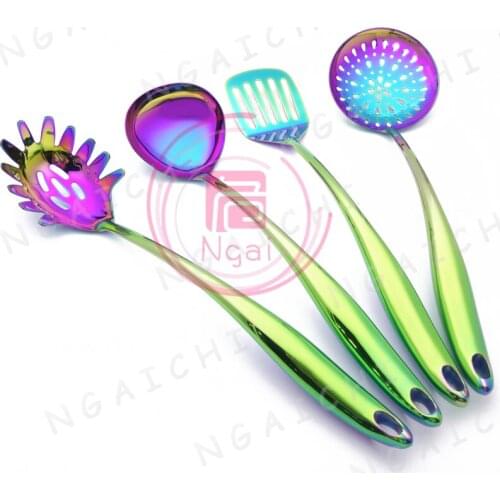 Stainless Steel Cutlery Set Shovel Spatula Dinnerware Set Oversize Electroplate Rainbow Color Draining Kitchenware Cook Tool4pcs