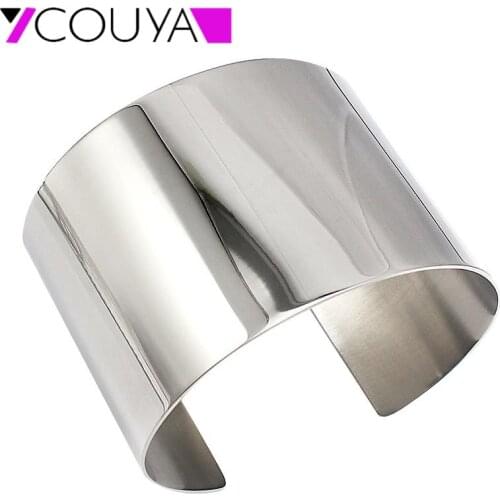 COUYA New Designer Stainless Steel Wide Blank Plain Shiny Arm Cuff Bangle Bracelet Hiphop Punky Jewelry Ladies Fashion Jewelry