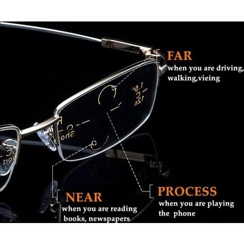 Metal Titanium Multifocal Reading Glasses Progressive Bifocal Anti Blue Ray UV Protect Presbyopic Glasses Half Frame Men Women