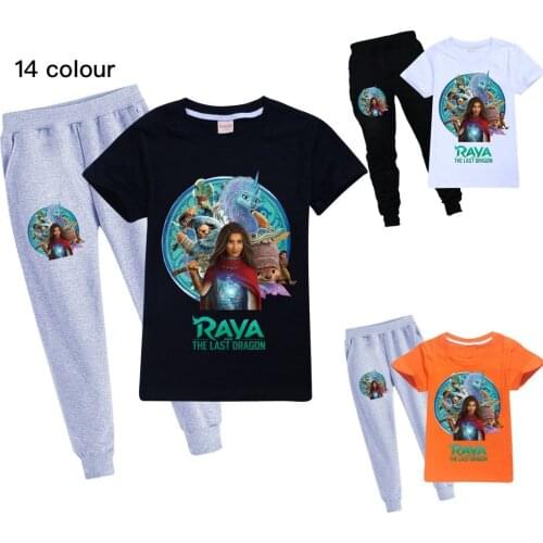 Raya and The Last Dragon Toddler Girls Clothes Tracksuit Summer Kid Boy Casual Sports Set Raya Cotton Short Sleeve T Shirt+Pants