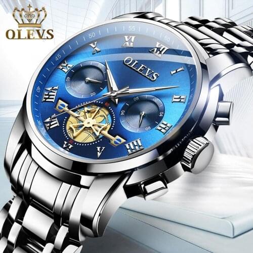 OLEVS Men‘s Watch Luxury Chronograph Men Watch Stainless Steel Sport Waterproof Blue Watches for Men Luminous Montre Homme