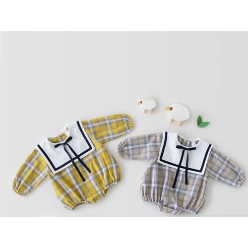 Autumn Infant Girls Long Sleeve Bodysuits Kids Girls Simplicity Grid Cute Jumpsuits Toddler Baby Cotton Casual Fashion Clothing
