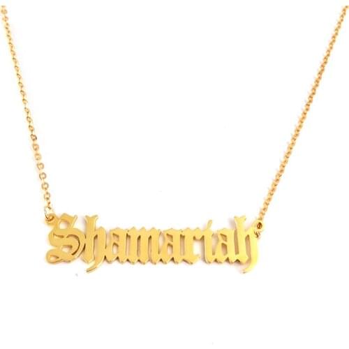 18k Gold Plated Name Plate Necklaces Personalized Custom Old English Letter Pendant Choker Stainless Steel Trendy Women Jewelry