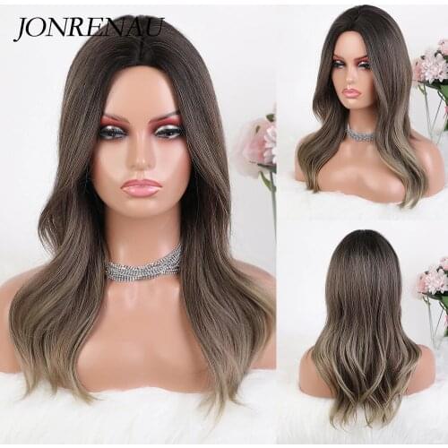 JONRENAU Middle Part Ash BLonde Wigs for Black White Women Long Natural Wave Synthetic Hair Cosplay Party Daily wig