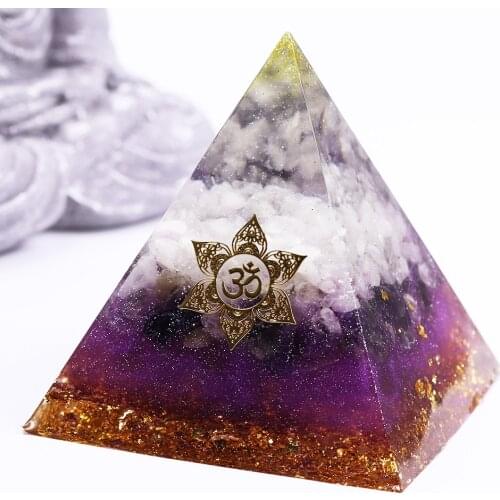 Orgone Amethyst Orgonite Energy Generator Pyramid With Rock Crystal Quartz For Emf Protection Healing Calming Balance