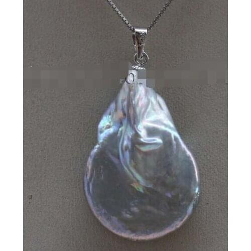 Jew2442 Genuine Natural Gray Baroque Reborn Keshi Pearl Pendant 925silver