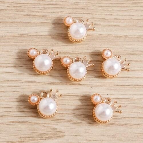 10pcs 14*11mm Gold Color Imitation Pearl Crown Charms for Jewelry Making Cute Earrings Pendants Necklaces Bracelets DIY Crafts