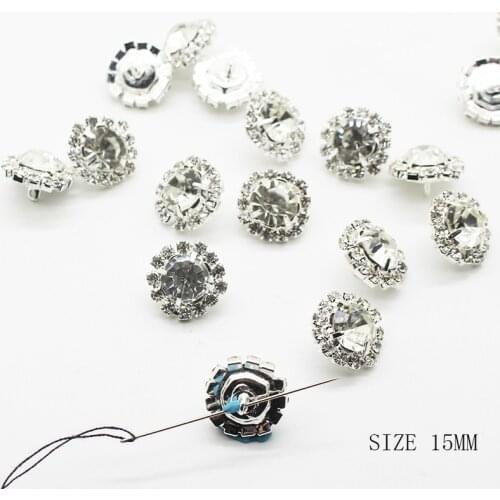 Shank Rhinestones Button for Clothing 10pcs/Lot 15mm Round Hand Sewing Shirt Buttons Diy Silver Accessories Wedding Decor