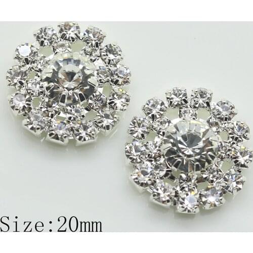 Silver 10pcs 20mm Round Flat Back Clear Crystal Button Silver Clothing Buckle Wedding Invitations Decoration Rhinestone Buttons
