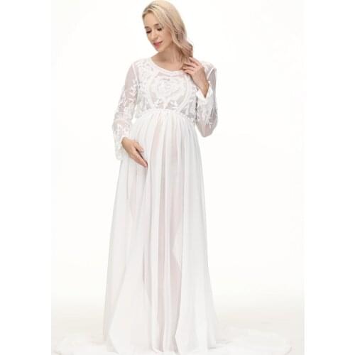 Boho Lace Maternity Photo Shoot Long Dress Long Sleeve Pregnant Woman Photography Chiffon Dress Outfit
