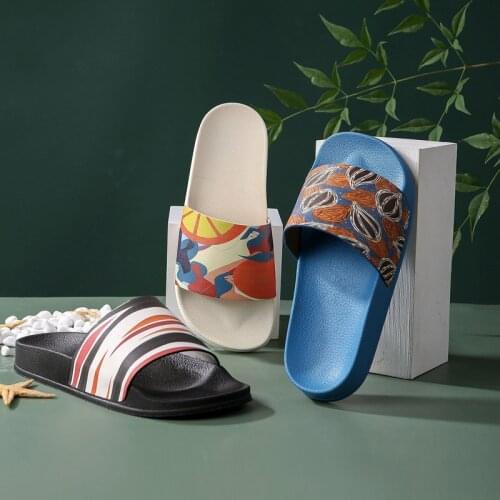 Womens Fashion PU Print Flowers Slides Summer New Outdoor Leisure Beach Sandals Female Home Soft Breathable PVC Slippers