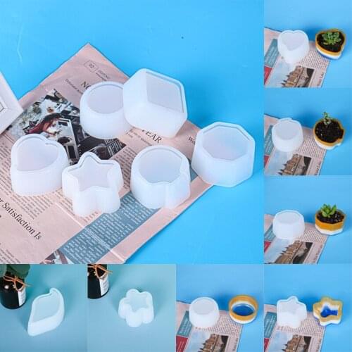 Silicone Mold DIY Storage Pen Holder Crystal Epoxy Flower Pot Mold Succulent Hexagon Round Square Jewelry Box Resin Mould