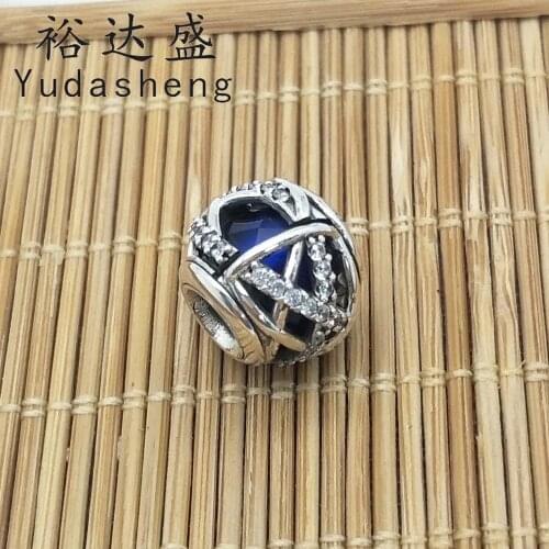 Blue Galaxy Charm 925 Silver String Decorated with Polished Material and Contoured Curves Around Multi-faceted Crystal
