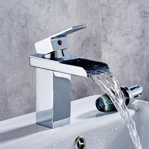 Bathroom Basin Faucet Waterfall Vanity Sink Tap Single Handle Cold Hot Water Mixer Tap Crane Vessel Lavatory Faucet Deck Mounted