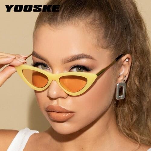 YOOSKE Trendy Metal Cat Eye Sunglasses Women Triangle Eyewear Shades for Ladies Vintage Punk Goggles Small Face Hip Hop Glasses