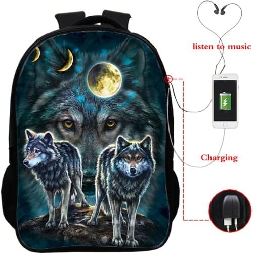 Funny 3D School Bags Girls Boys Acuarela Animals Print Backpack Usb Charging Schoolbags Kids Daily Book Bag Primary School Bags