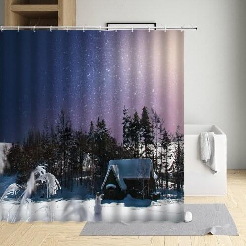 Winter Shower Curtain Natural Scenery Snow Mountain Forest Bathroom Decors Polyester Waterproof Washable Fabric Suit With Hooks