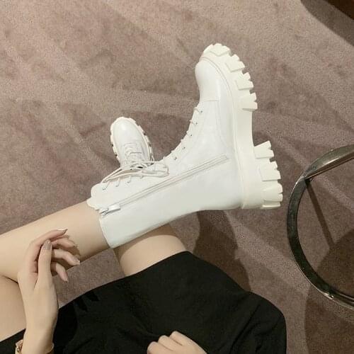 2021 New Mid Calf Boots Women Autumn Winter Fashion Lace-up Zipper Botas Mujer Boots Sports Platform Heel Ladies Shoes
