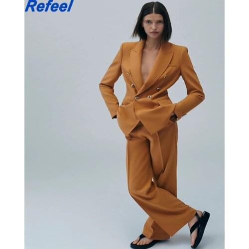 Women Autumn New Fashion Long Double Breasted Blazer Coat Vintage Long Sleeve Pockets Female Outerwear Chic