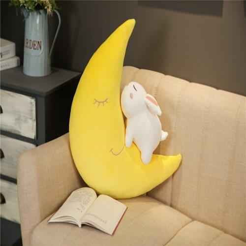 1PC 55cm Soft Plush Rabbit Pillows Sleeping Smile Moon Cushion Room Cot Decor Sofa Pillows Girls Kids Creative Birthday Gifts