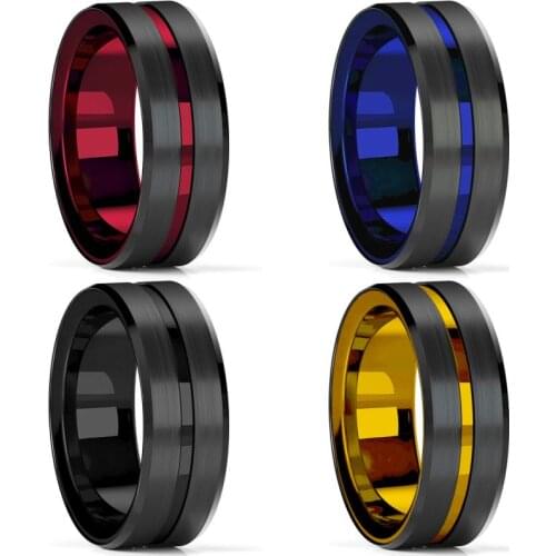 14 Styles Fashion Mens Blue Red CZ Brushed Tungsten Carbide Ring Blue Groove Engagement Wedding Band Anniversary Ring Jewelry