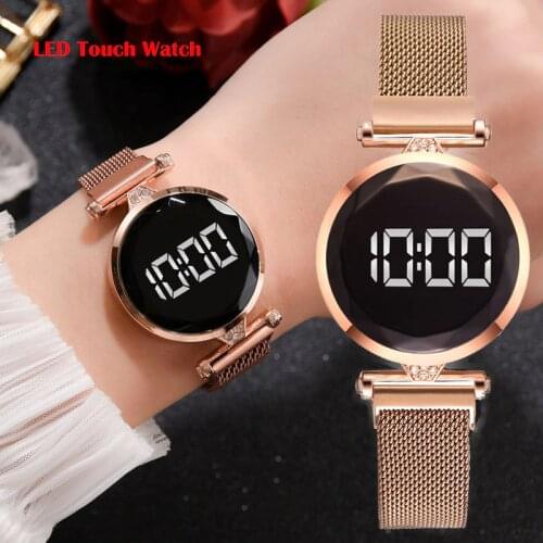 2020 Fashion LED Watch Digital Watches For Women Sports Watch Ladies Wristwatch Electronic Watches Mesh Belt Female Pink Clock