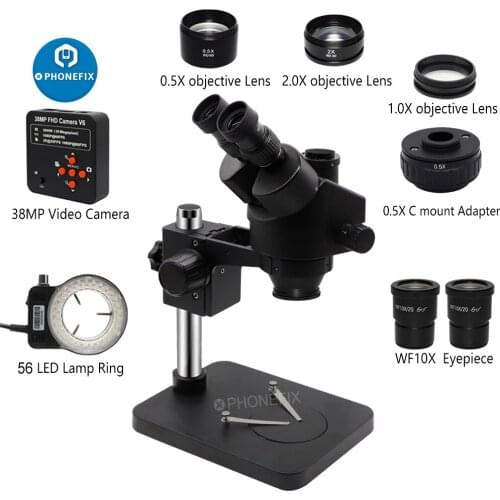 2021 Black 3.5X-90X Simul-Focal Trinocular Stereo Microscope 38MP HDMI Camera Digital USB Microscopio Phone PCB Soldering Repair